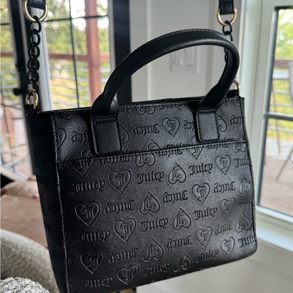 Juicy Couture Black Logo Embossed Tote Bag w/ Scarf & Heart Charm 🖤🍒 - Picture 8 of 8